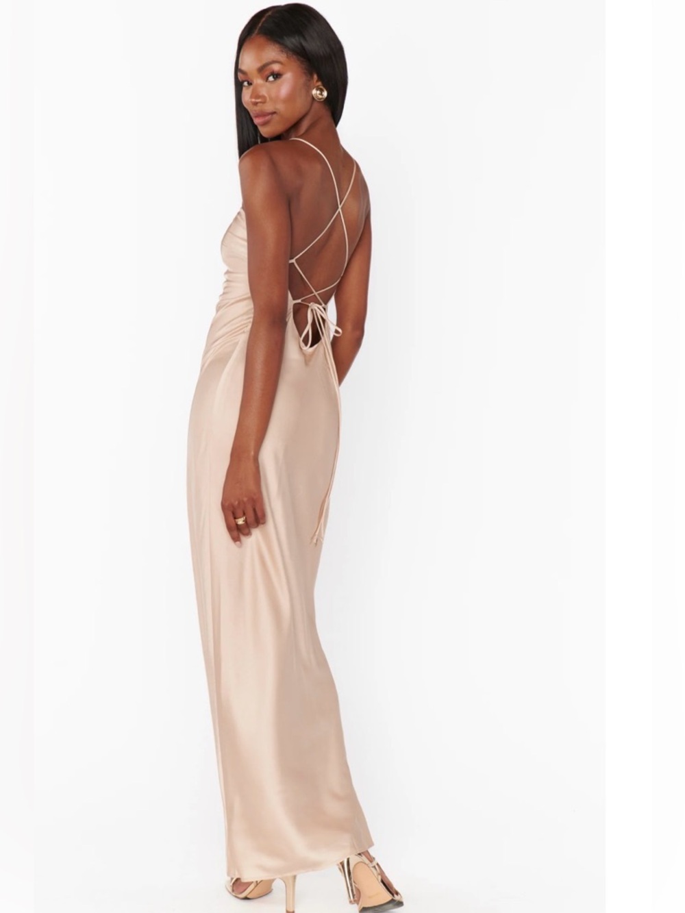 Show Me Your Mumu‎ Dani Slip Dress Womens Medium Champagne Luxe Satin Open Back
